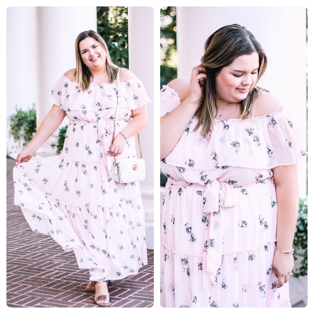 Lane Bryant Pink Floral Off Shoulder Maxi Dress